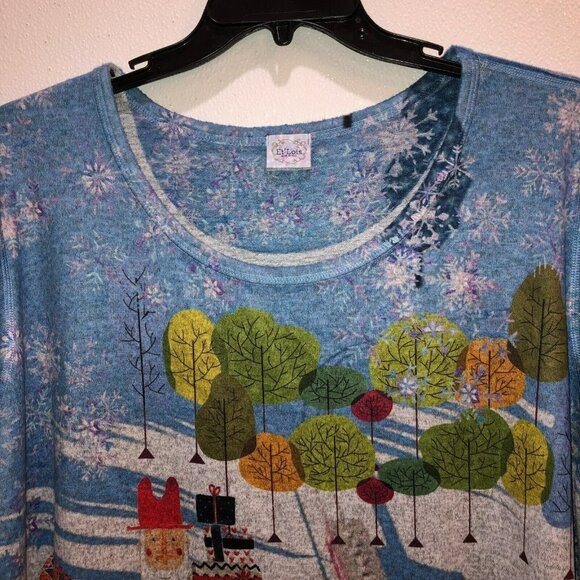 Et Lois Womens 2X Santa Claus Holiday Christmas 3/4 Sleeve Top T Shirt Tee USA - Picture 4 of 8